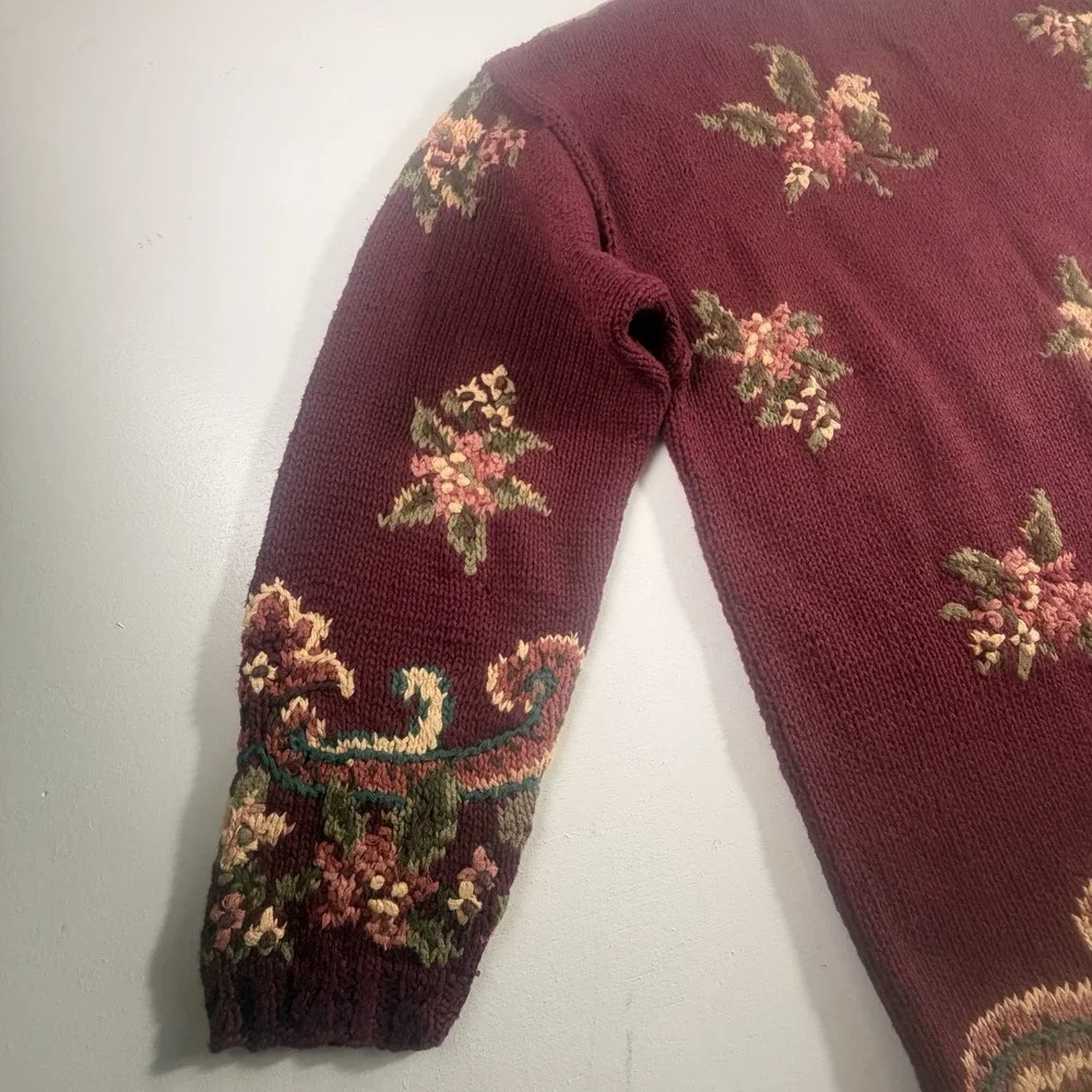 Vintage Country Mansion House Hand Knitted Floral Sweater Northern Isle Large - Picture 6 of 16
